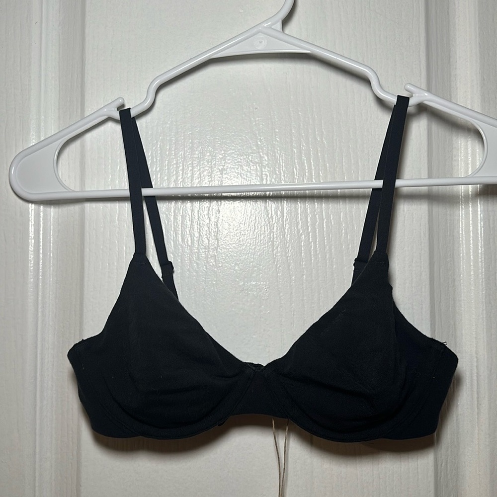 SKIMS Cotton Jersey Underwire Bra Soot Black 32B BR-UWR-0637 NEW - Picture 3 of 9